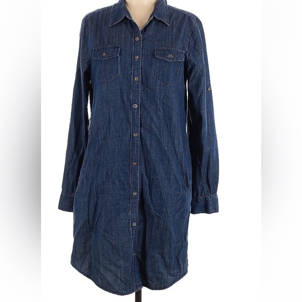 Banana Republic denim button-down shirt dress 100% Lyocell Side Pockets Sz 12